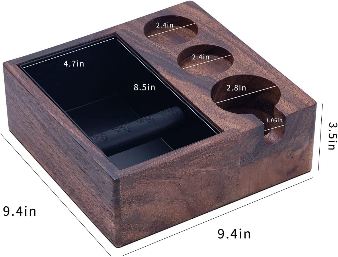 58mm Espresso Knock Box and Tamping Station,Coffee Machine Accessories Wooden Tool Storage Boxs for Tamper,Distributor and Portafilter