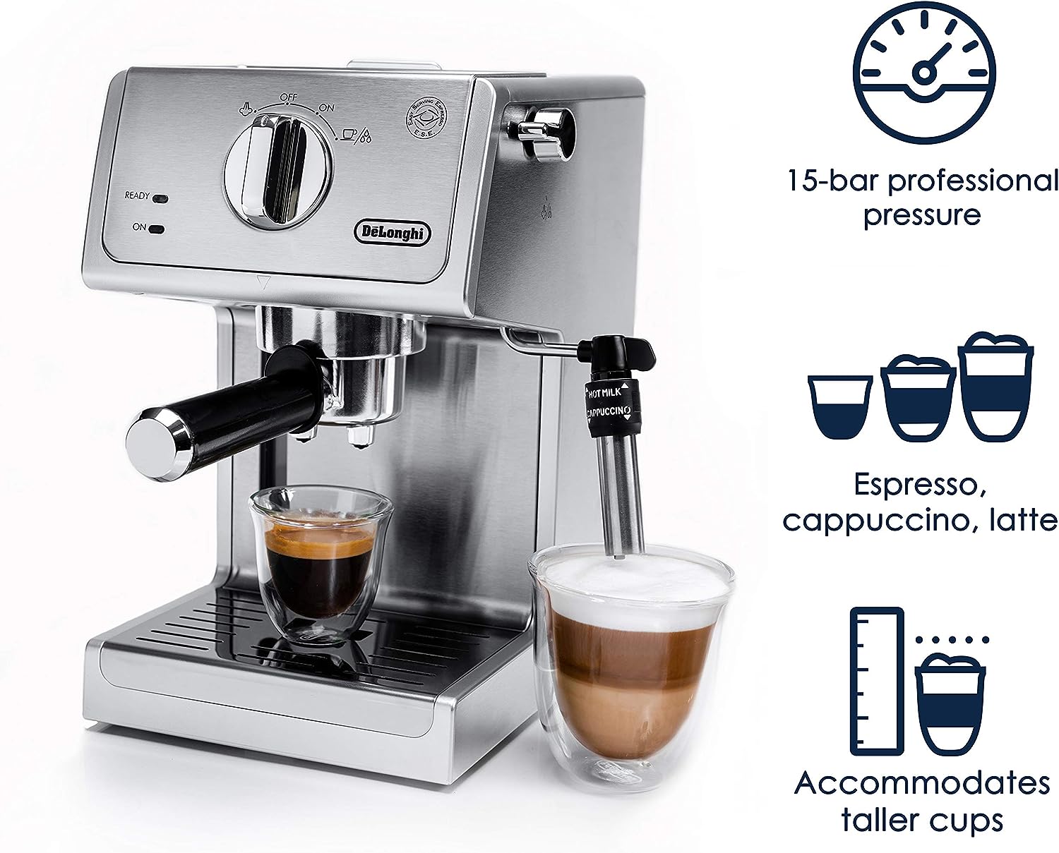 DeLonghi Bar Pump Espresso and Cappuccino Machine, 15, Stainless Steel