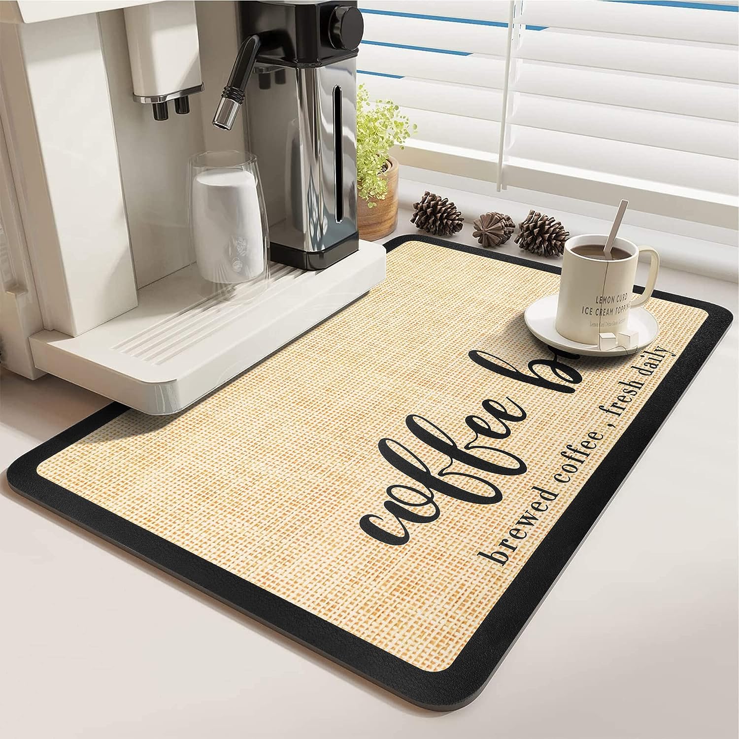DK177 Coffee Mat Coffee Bar Mat - Hide Stain Absorbent Rubber Backed Quick Drying Mat Fit Under Coffee Maker Espresso Machine - Coffee Bar Accessories Kitchen Counter Dish Drying Mat, 19x12