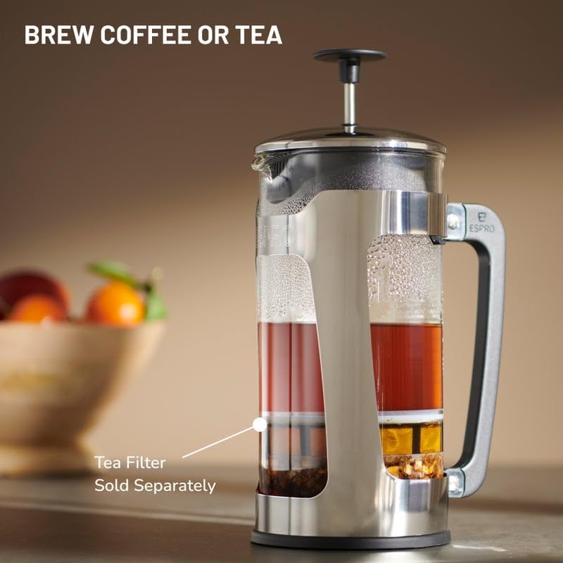 ESPRO - P5 French Press - Double Micro-Filtered Coffee and Tea Maker, Grit-Free and Bitterness-Free Brews, Durable Stainless Steel Frame, (Polished Stainless Steel, 32 ounce)