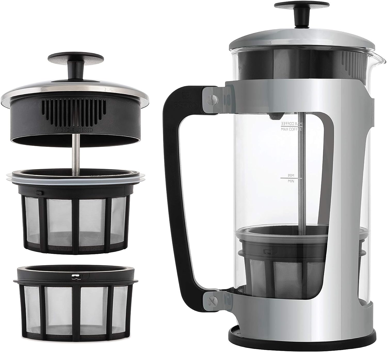 ESPRO - P5 French Press - Double Micro-Filtered Coffee and Tea Maker, Grit-Free and Bitterness-Free Brews, Durable Stainless Steel Frame, (Polished Stainless Steel, 32 ounce)