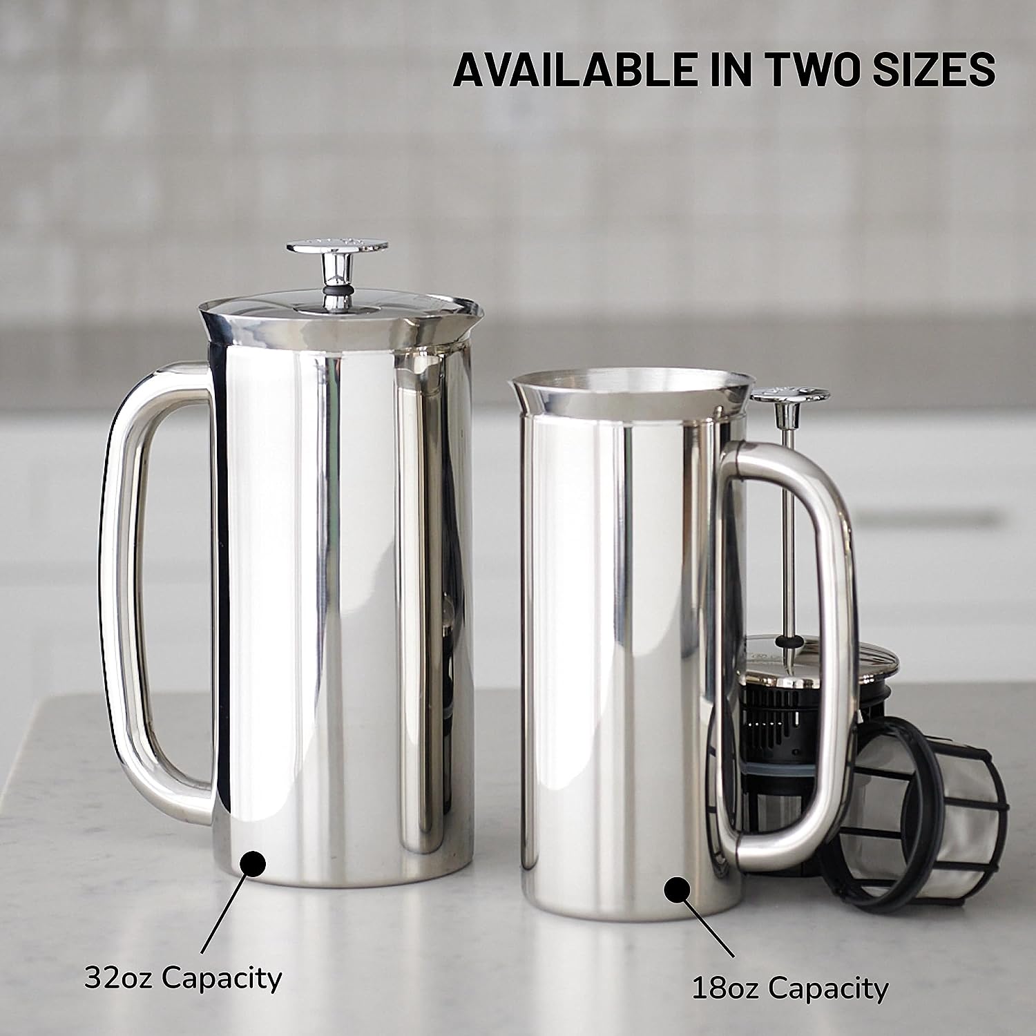 ESPRO - P7 French Press - Double Walled Stainless Steel Insulated Coffee and Tea Maker with Micro-Filter - Keep Drinks Hotter for Longer, Perfect for Home (Polished Stainless Steel, 32 Oz)