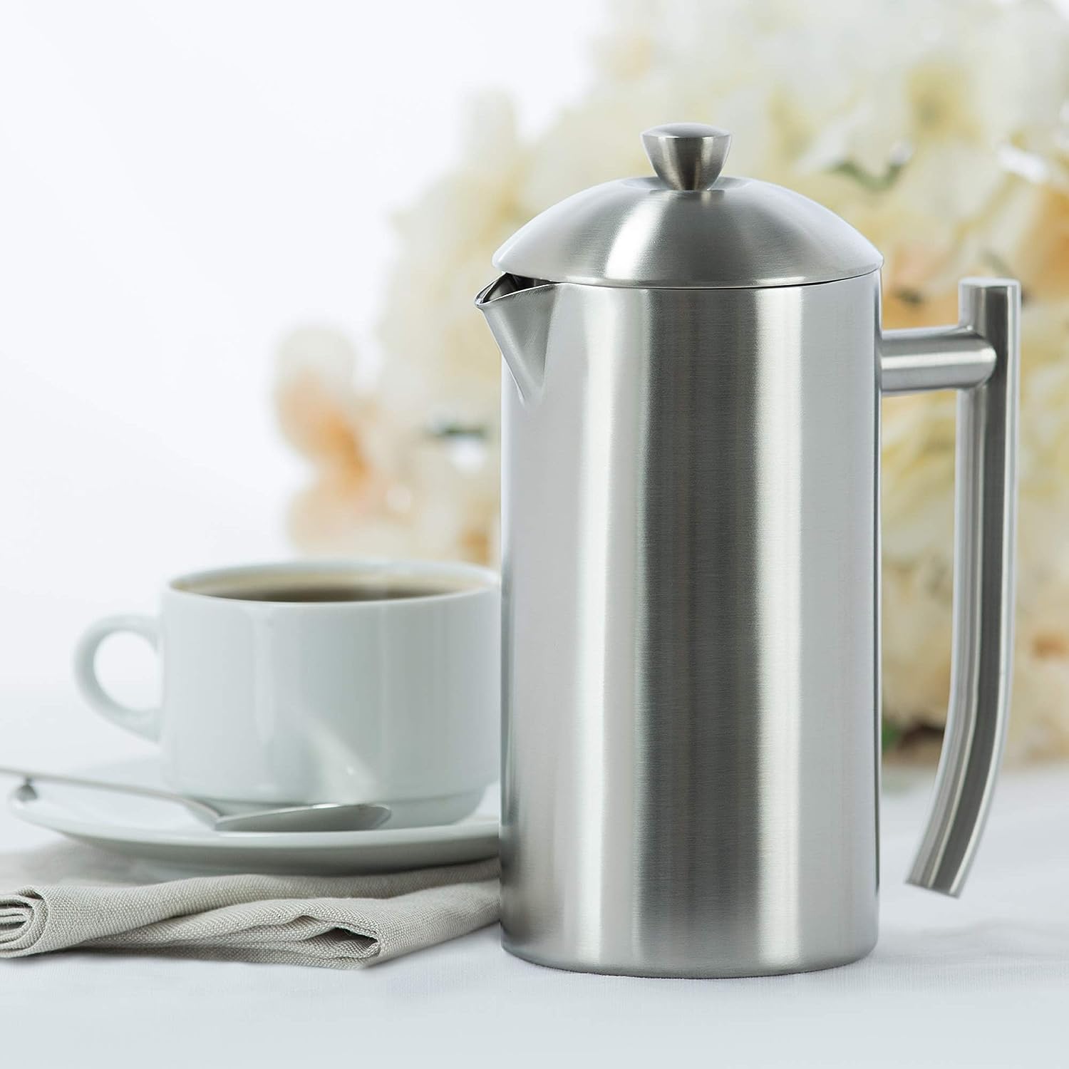 Frieling Double-Walled Stainless-Steel French Press Coffee Maker, Brushed, 36 Ounces