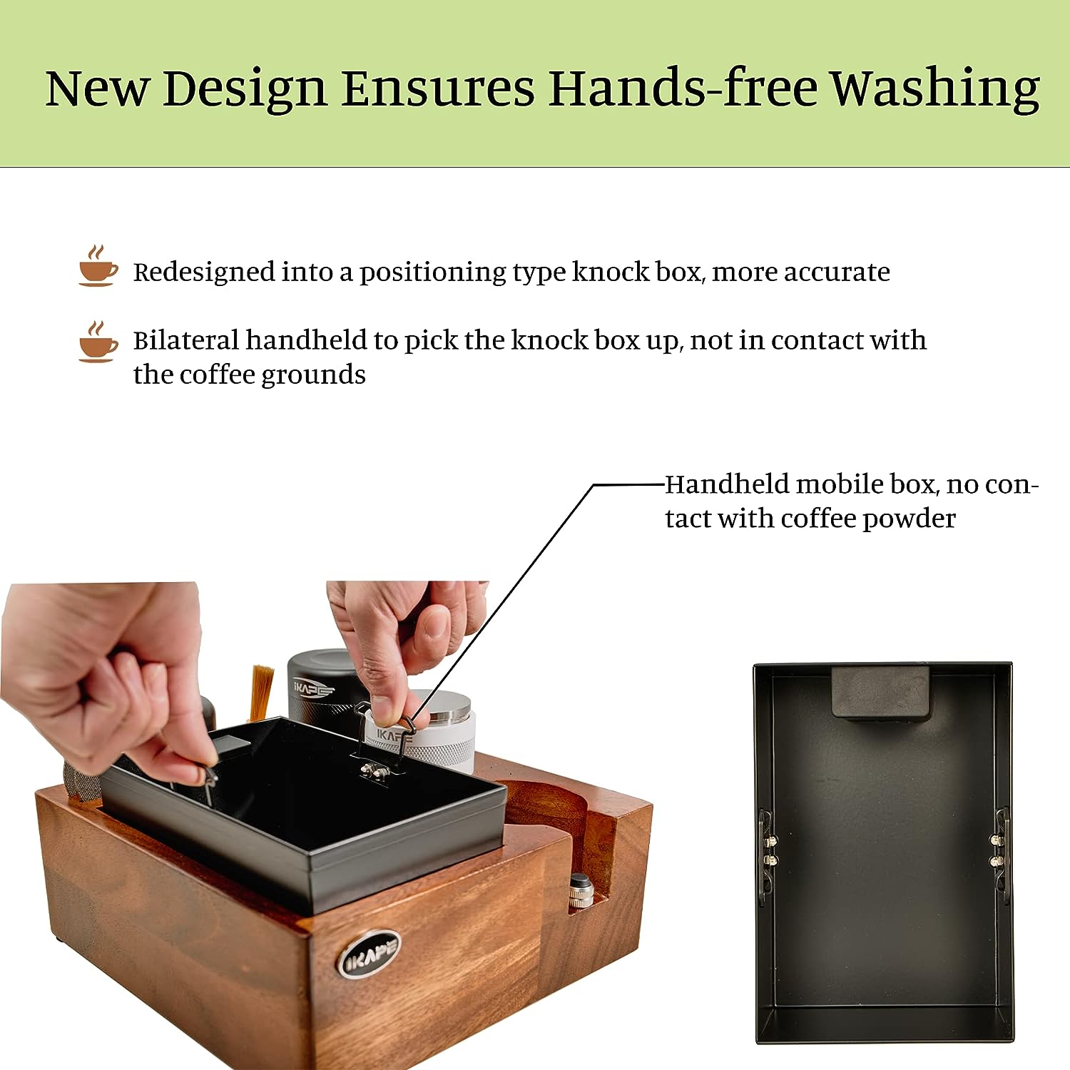 IKAPE V2 Espresso Knock Box, 54MM Espresso Coffee Organizer Box Fit for Storage 51 to 54MM Espresso Tamper, Distributor, Portafilter  Puck Screen Accessories, Natural Walnut Station Base (8 IN One)