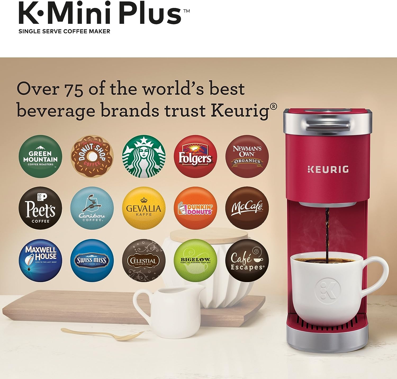 Keurig K-Mini Plus Single Serve K-Cup Pod Coffee Maker, Cardinal Red