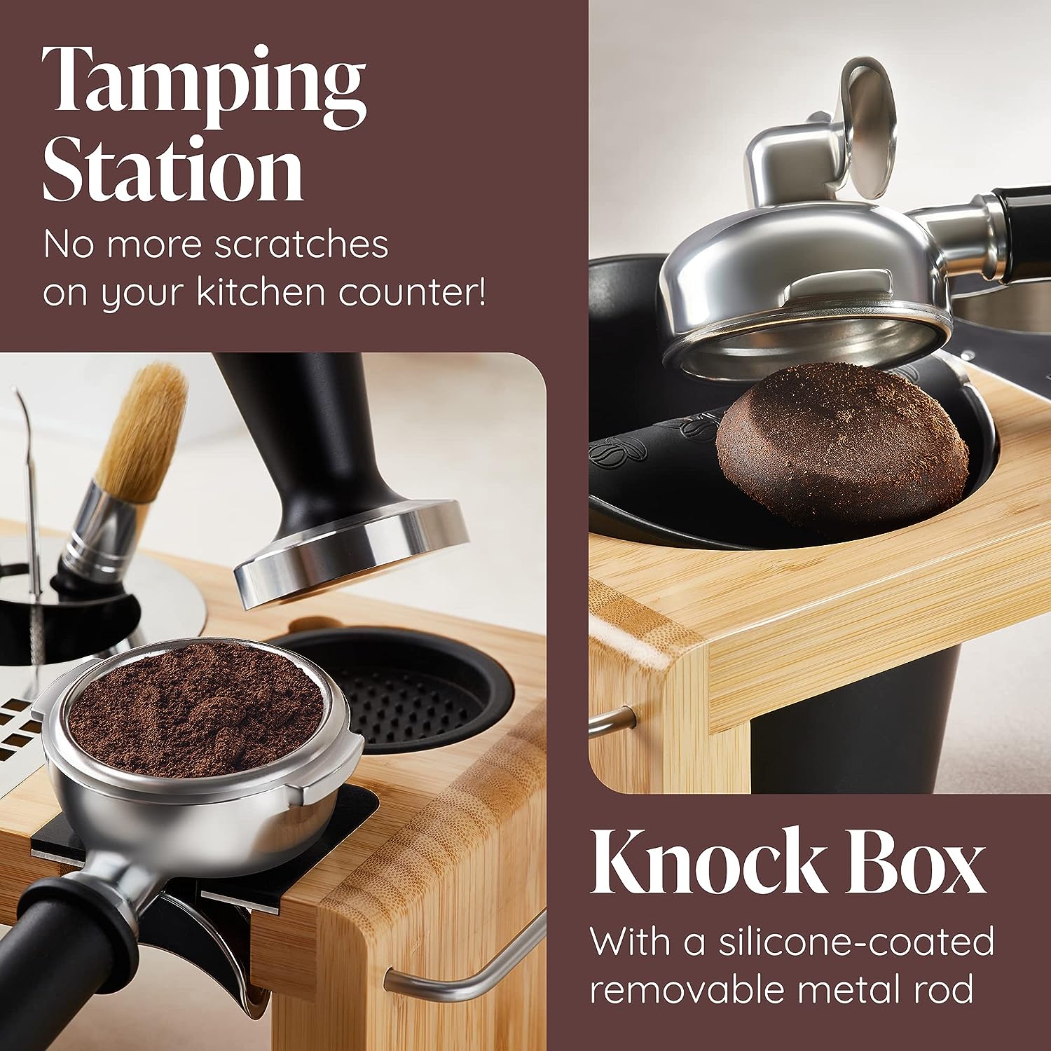 KitUp Espresso Knock Box and Tamp Station - Tamping Station with Tamp Stand and Coffee Tamper Holder - Espresso Machine Accessories for Home Coffee Bar or Commercial Cafe - Complete Coffee-Making Kit