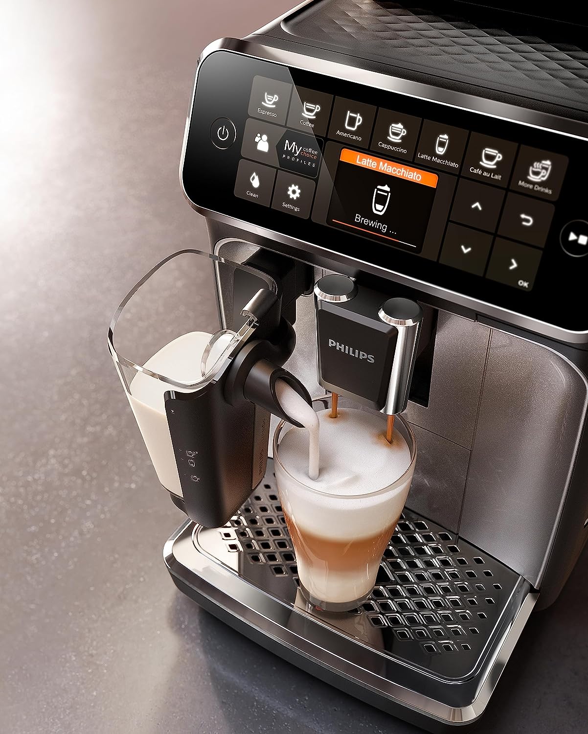 PHILIPS 4300 Series Fully Automatic Espresso Machine - LatteGo Milk Frother, 8 Coffee Varieties, Intuitive Touch Display, Black, (EP4347/94)