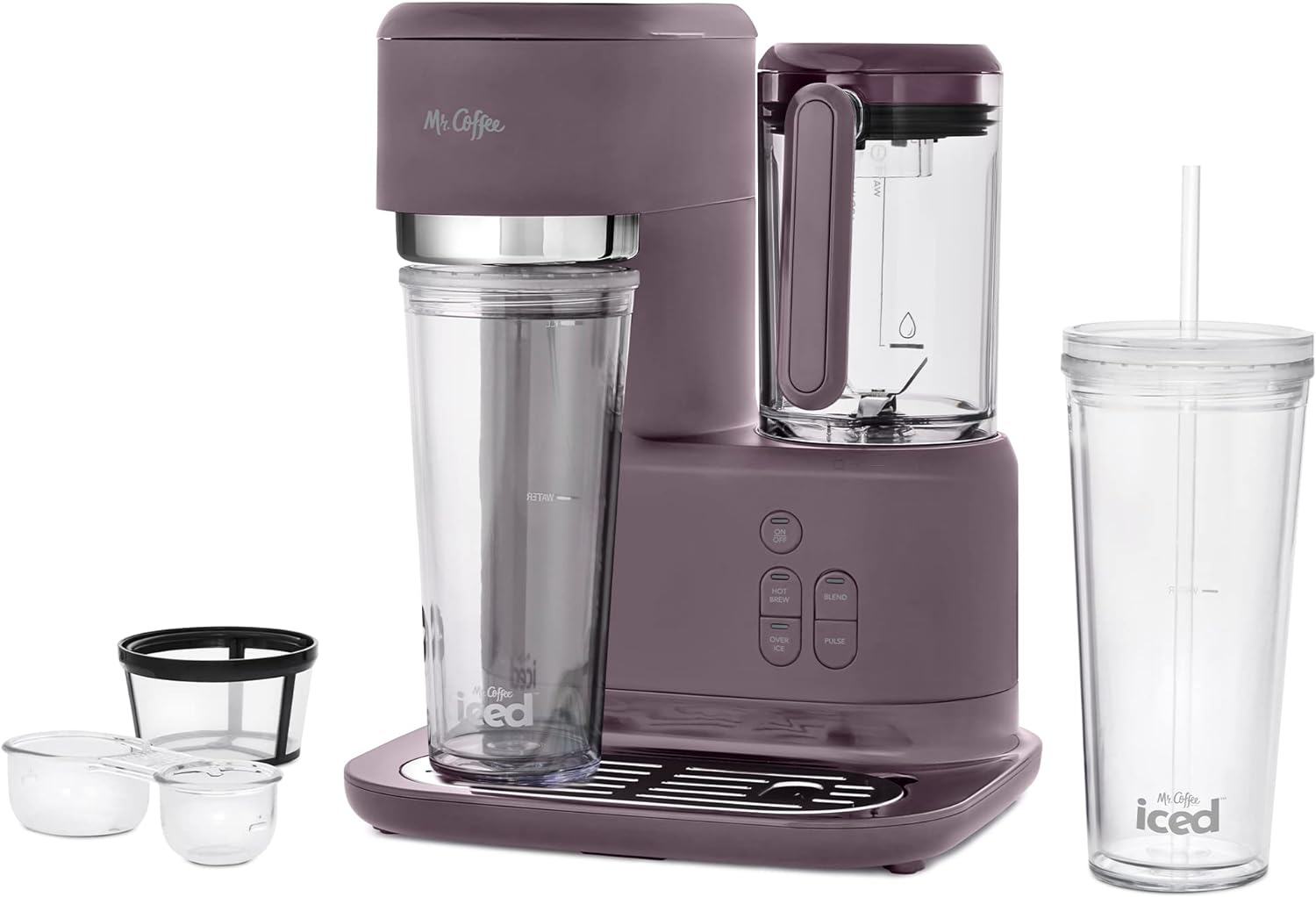 Mr. Coffee 3-in-1 Single-Serve Frappe, Iced  Hot Coffee Maker  Blender w/Reusable Filter, Scoop, Recipe Book, 2 Tumblers, Lids and Straws, Lavender