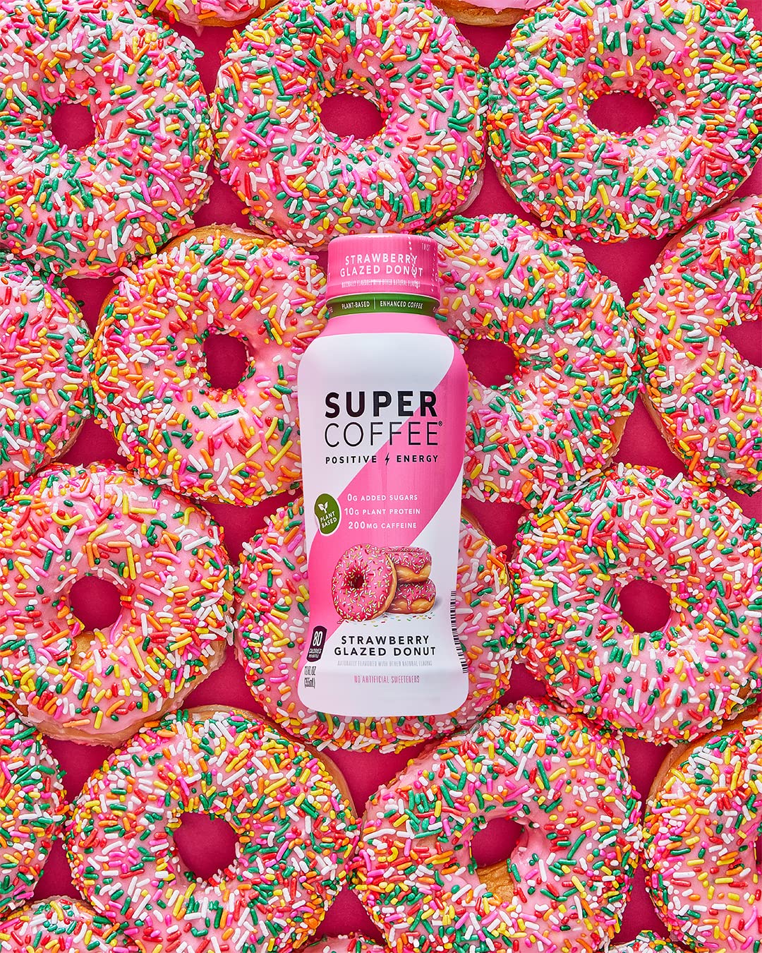 Super Coffee, Plant Based Keto Protein Coffee (0g Added Sugar, 10g Pea Protein, 80 Calories) [Strawberry Glazed Donut] 12 Fl Oz, 12 Pack | Iced Smart Coffee Drinks